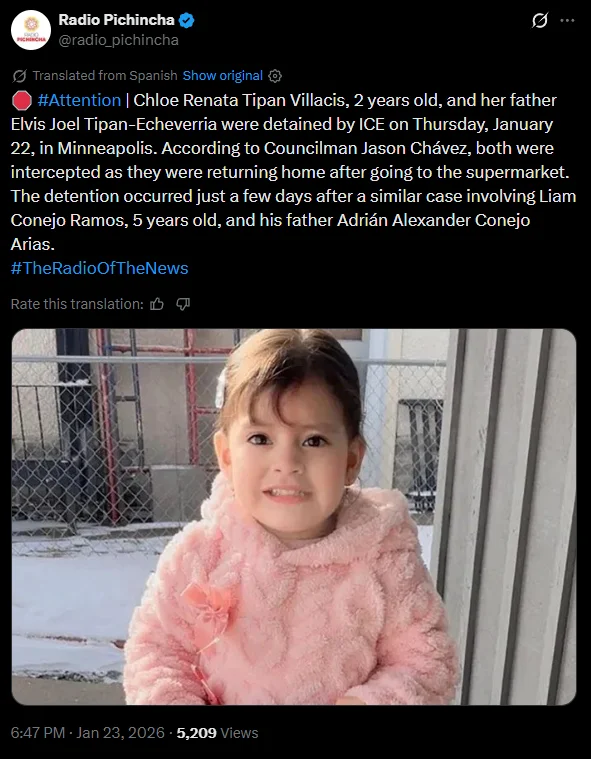 2岁女童与父亲家门口被ICE带走 法院下令都没用